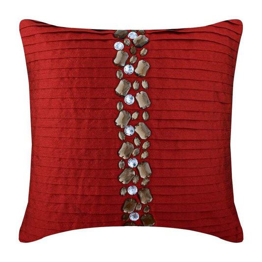 Deep Red Crystals - Red Art Silk Decorative Euro Sham